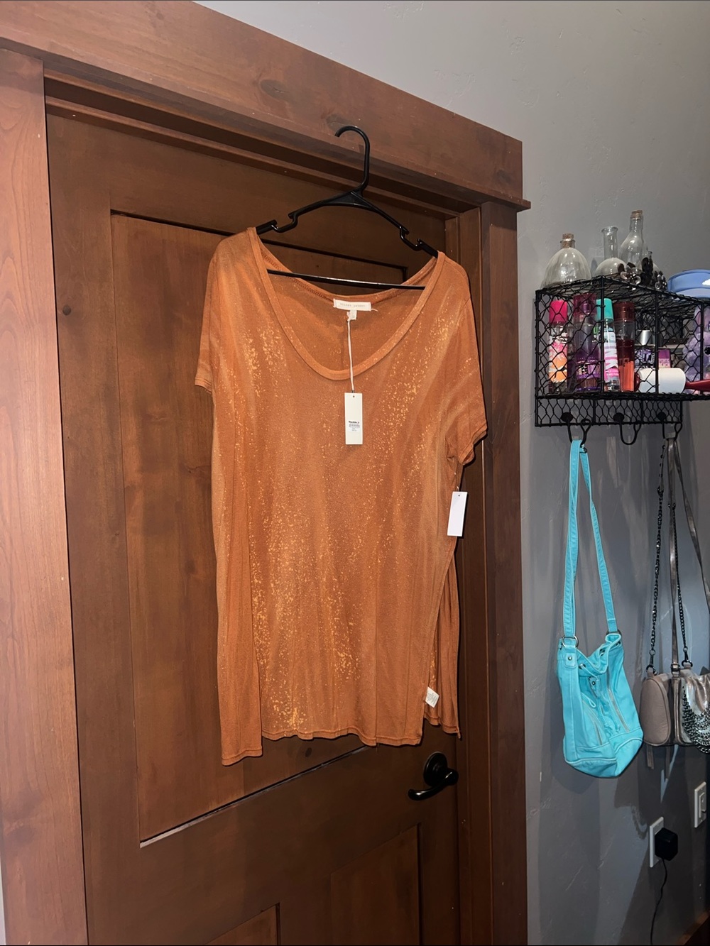 Gilded Intent Distressed Short Sleeve Top-Pumpkin